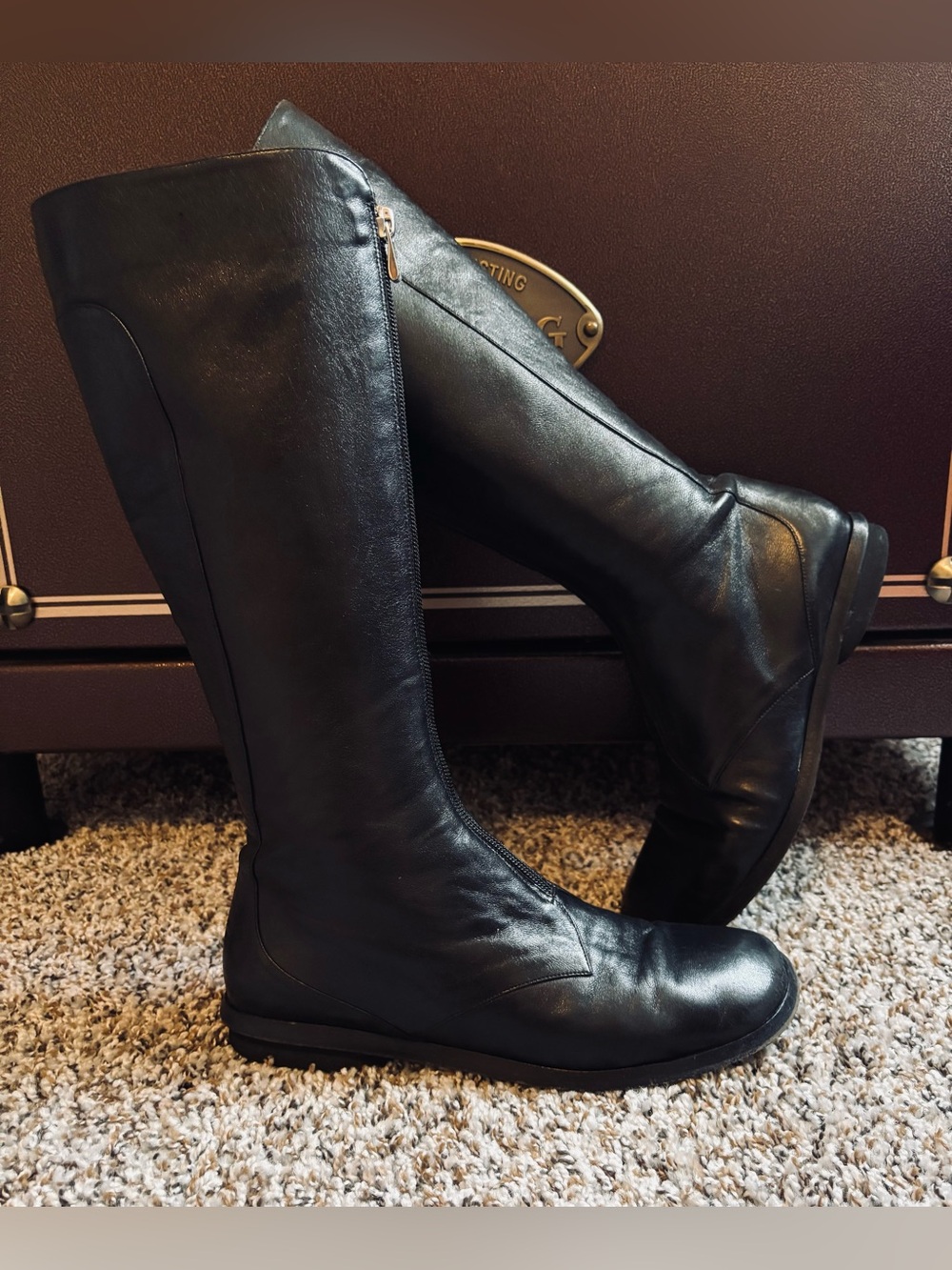 Classic Black Leather Knee-High Riding Boots